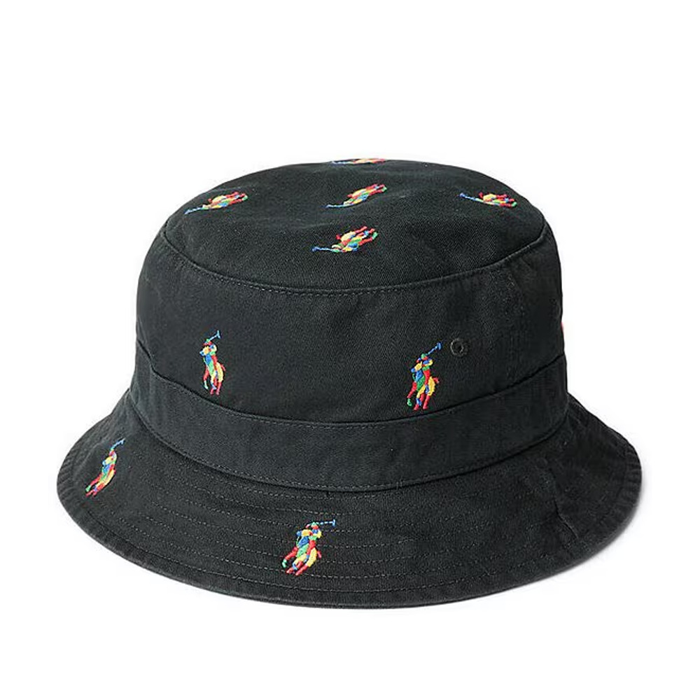 Polo Ralph Lauren L/XL All Over‎ Tricolor Pony Black Bucket Hat NEW! L/XL